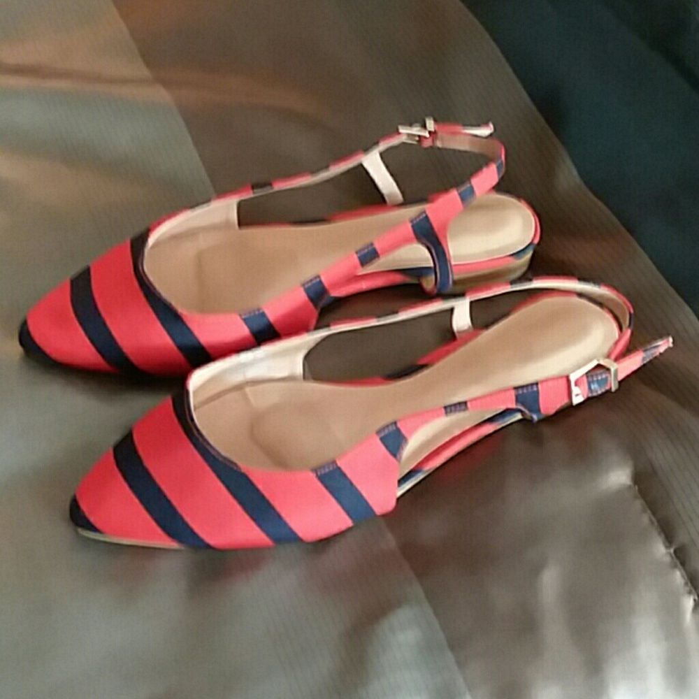 H& M Sling back flats in orange & navy